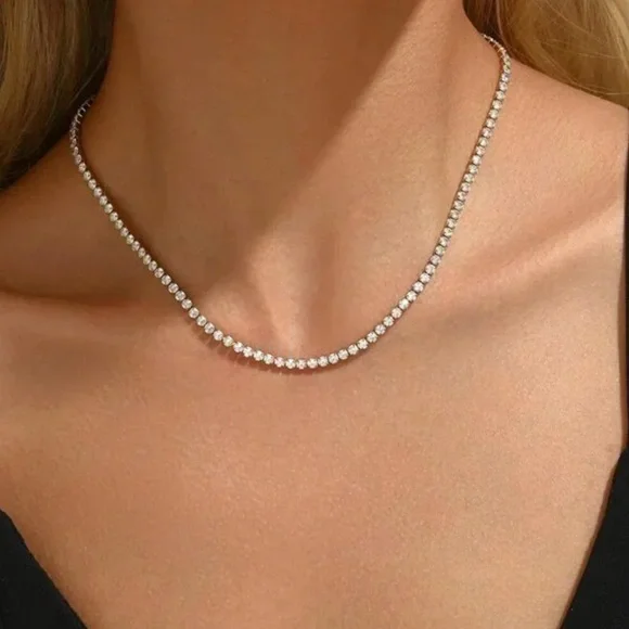 18k Gold Plated Tennis Necklace with Sparkling Cubic Zircon Accent Gems. New. - Picture 5 of 11